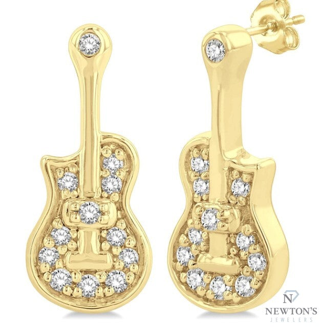 10kt Yellow Gold Guitar Petite Diamond Fashion Earrings