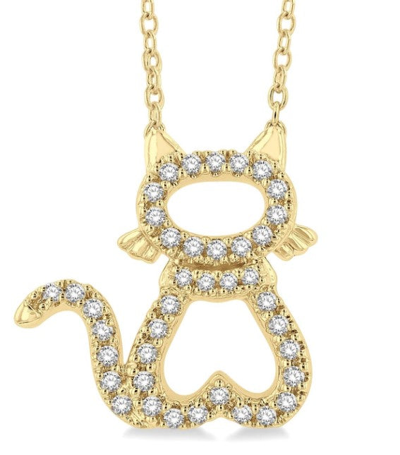 1okt Yellow Gold Cat Petite Diamond Fashion Pendant