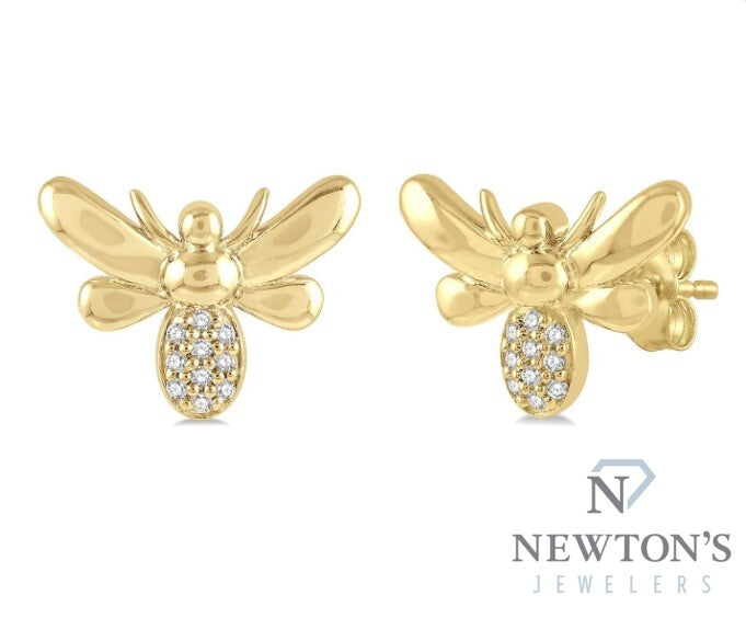 10kt Yellow Gold Bumble Bee Petite Diamond Fashion Earrings