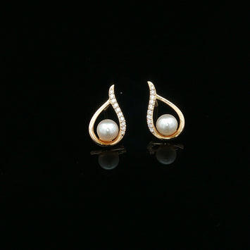 14kt Yellow Gold Pearl & Diamond Twist Loop Earrings