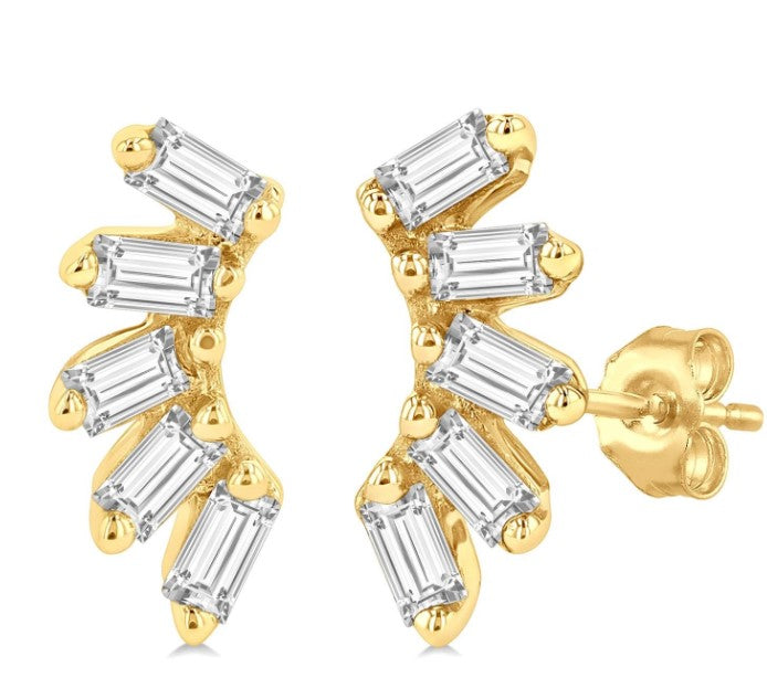 10kt Yellow Gold Petite Baguette Diamond Fashion Earrings