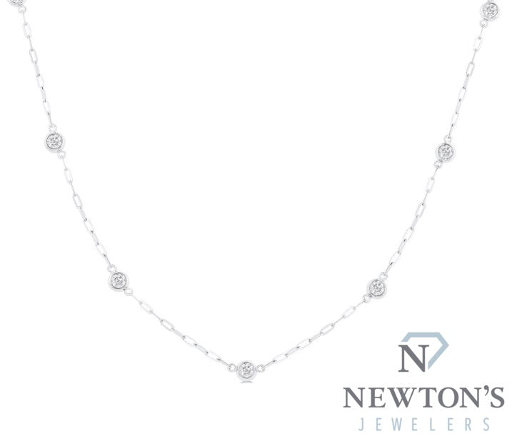 14kt White Gold Paper Clip Diamond Station Necklace (0.25ct)