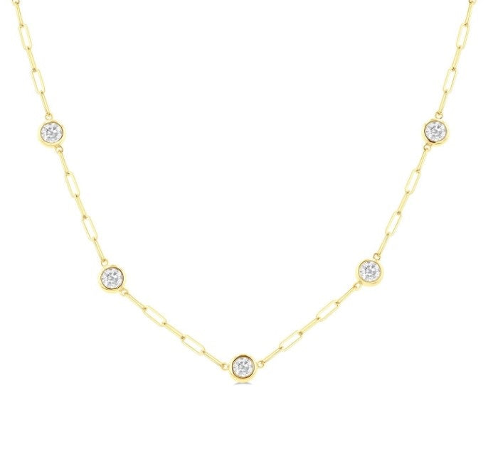 14kt Yellow Gold Paper Clip Diamond Station Necklace