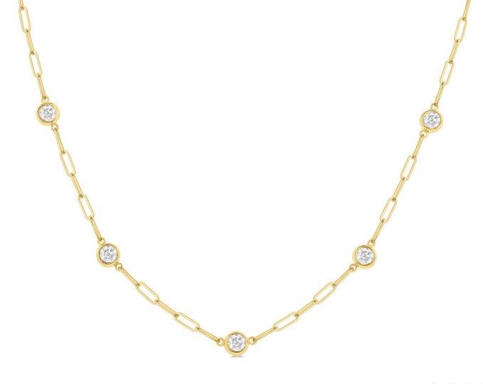 14kt Yellow Gold Paper Clip Diamond Station Necklace