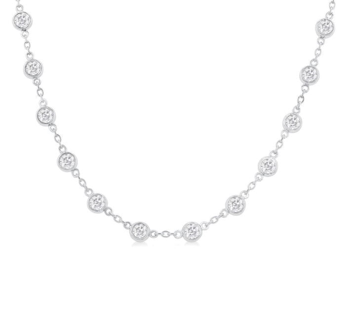 14kt White Gold Diamond Station Necklace