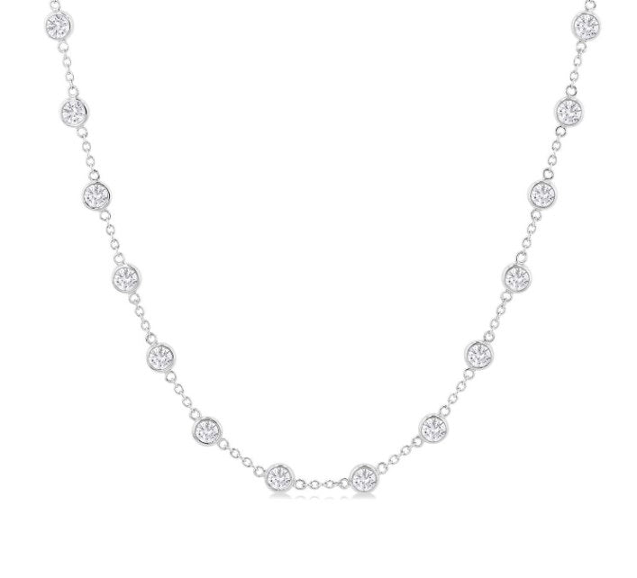 14kt White Gold Bezel Set Diamond Station Necklace