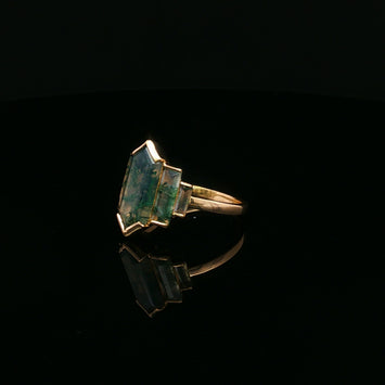 Estate 14kt Yellow Gold Moss Agate Geometric Ring