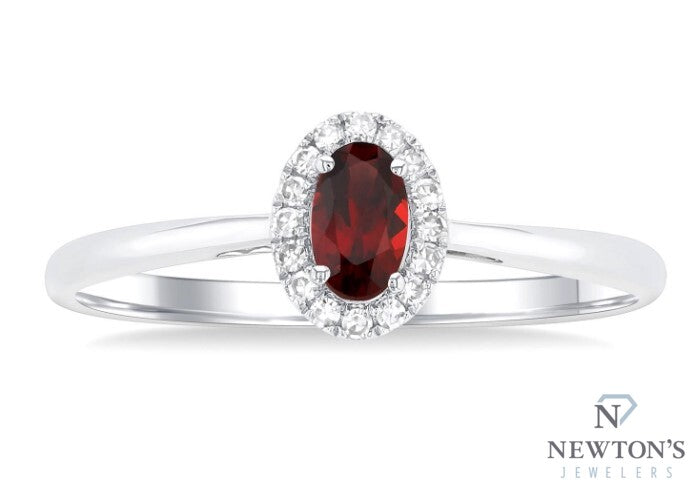 10kt White Gold Garnet and Halo Diamond Ring