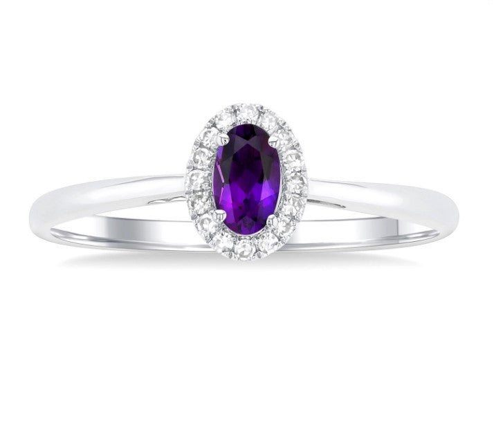 10kt White Gold Amethyst and Halo Diamond Ring