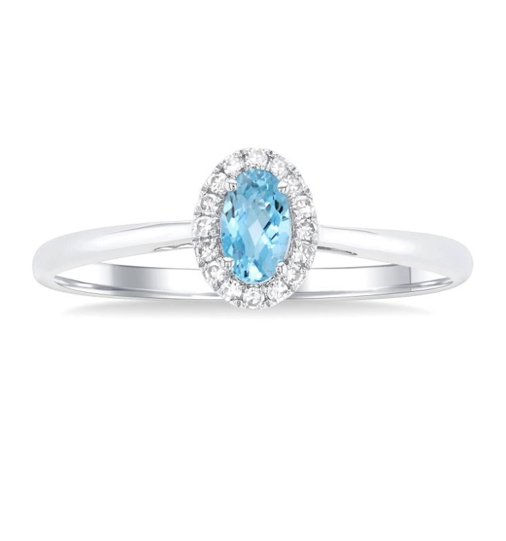 10kt White Gold Aquamarine and Halo Diamond ring