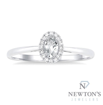 10kt White Gold White Topaz & Diamond Halo Ring