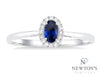 10kt White Gold Sapphire and Halo Diamond Ring