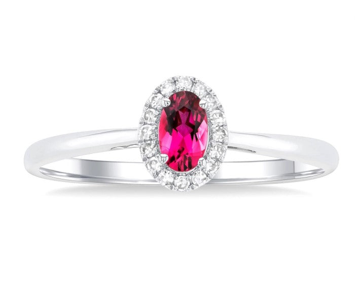 10kt White Gold Pink Tourmaline and Halo Diamond Ring