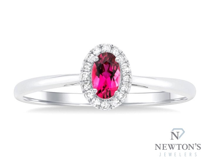 10kt White Gold Pink Tourmaline and Halo Diamond Ring