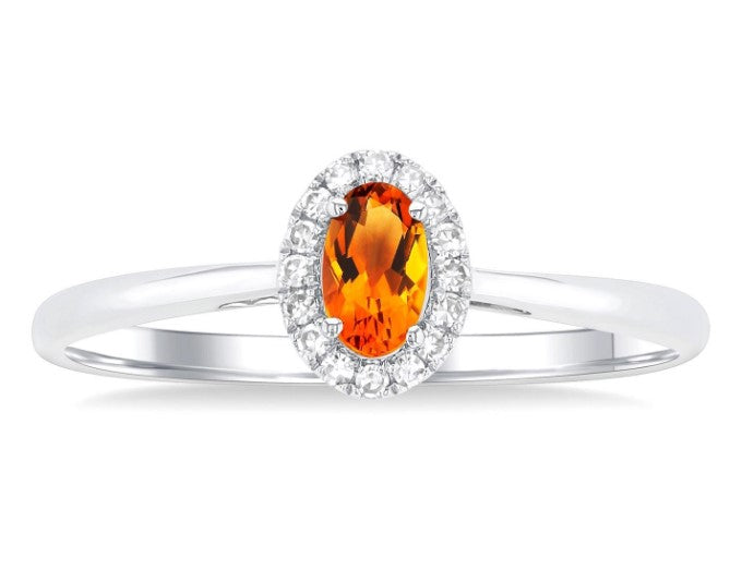 10kt White Gold Citrine and Halo Diamond Ring