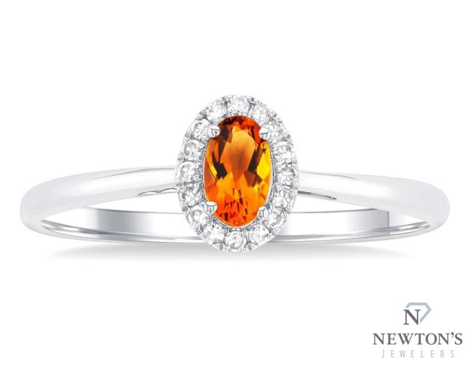 10kt White Gold Citrine and Halo Diamond Ring