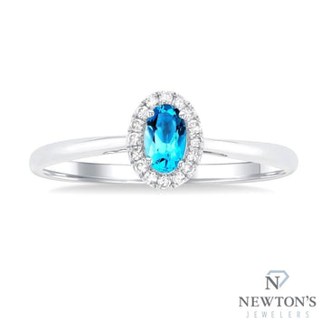 10kt White Gold Blue Topaz and Halo Diamond Ring