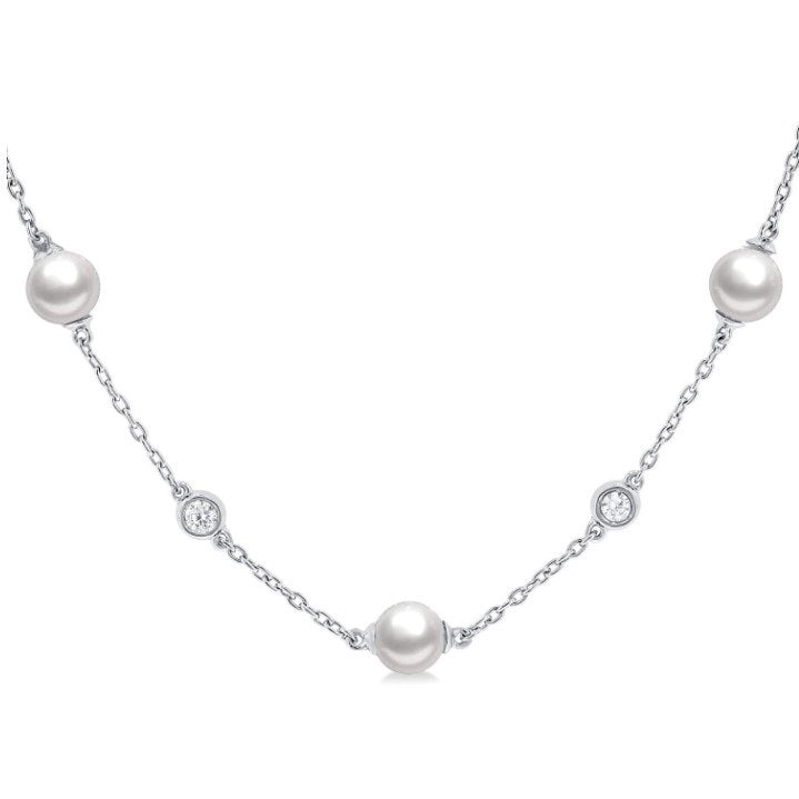 14kt White Gold Diamond and Pearl by the Yard Necklace