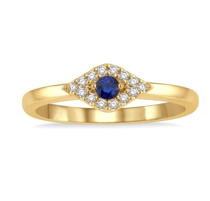 10kt Yellow Gold Stackable Evil Eye and Petite Diamond Fashion Ring