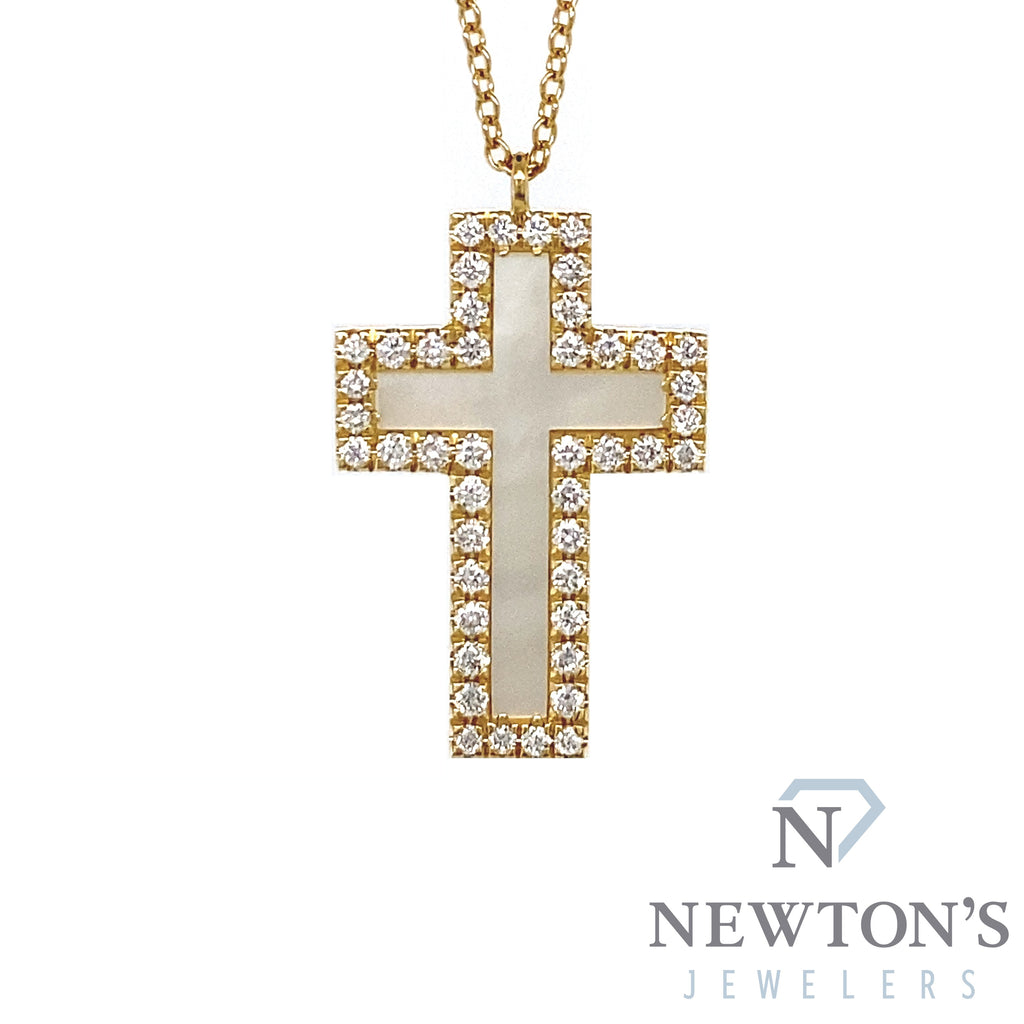 14kt Yellow Gold Diamond & Mother of Pearl Cross Pendant