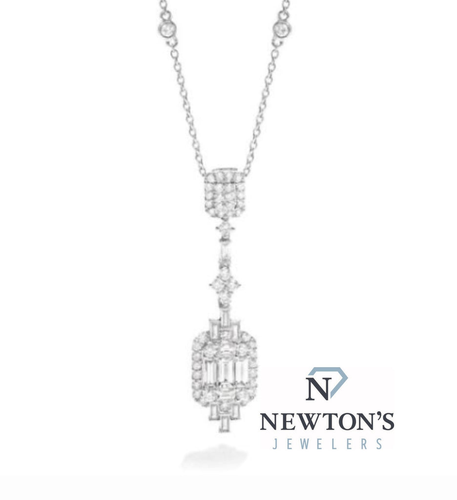 18kt White Gold Baguette and Round Diamond Necklace
