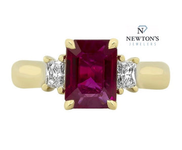 18kt Yellow Gold Emerald Cut Ruby and Diamond Ring