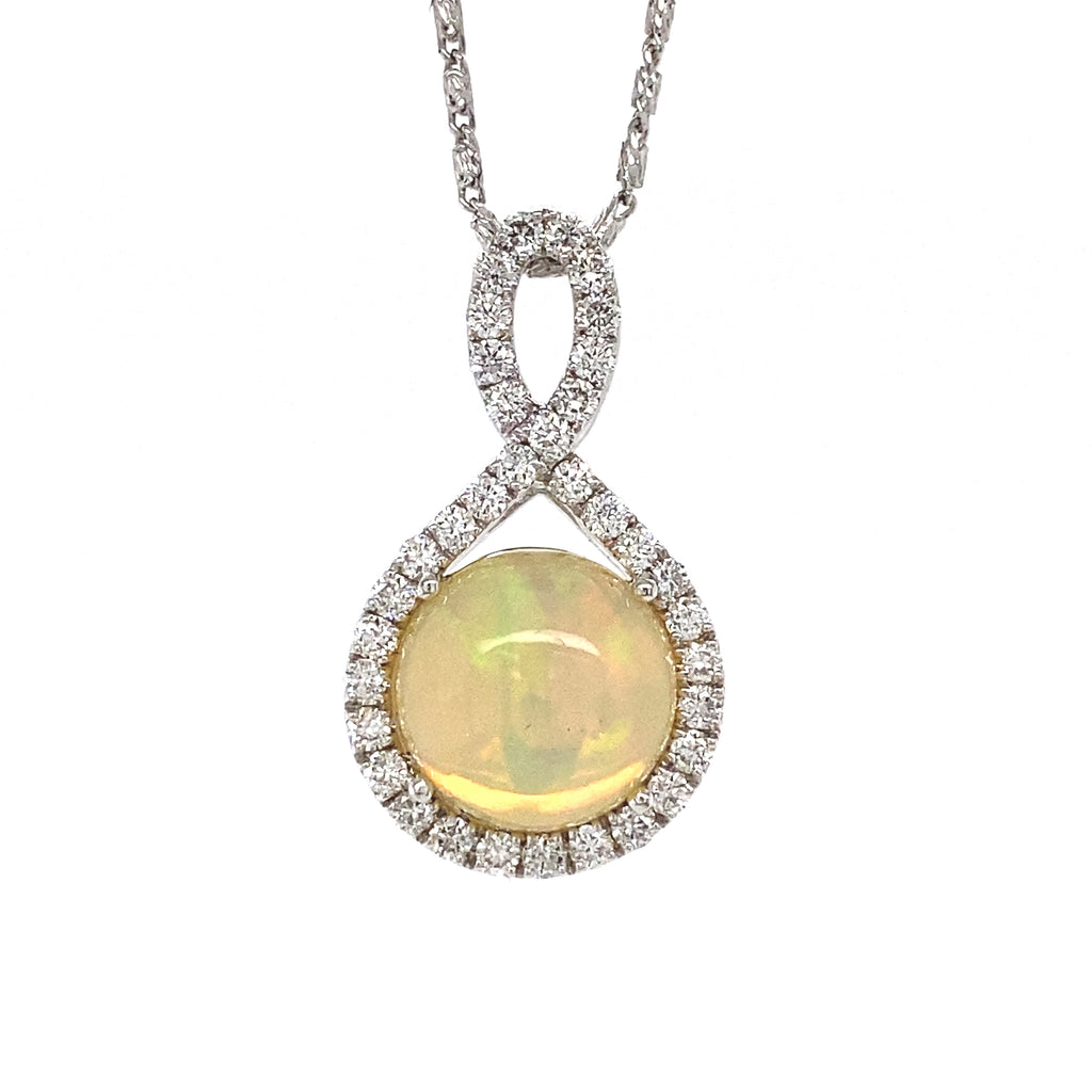 14kt White Gold Ethiopian Opal and Diamond Pendant