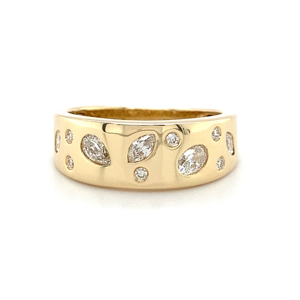 14kt Yellow Gold Mix Diamond Cigar Band Fashion Ring