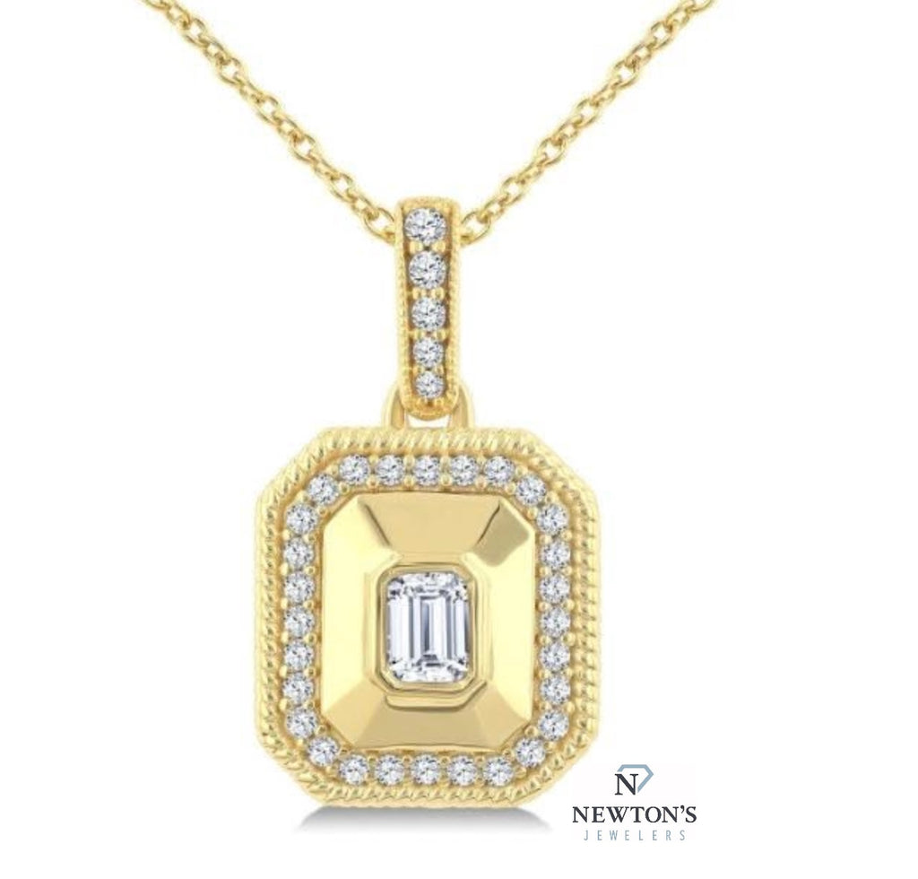 14kt Yellow Gold Emerald Cut Diamond Pendant Necklace