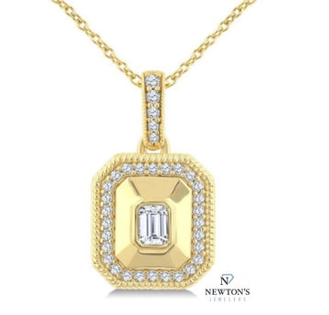 14kt Yellow Gold Emerald Cut Diamond Pendant Necklace