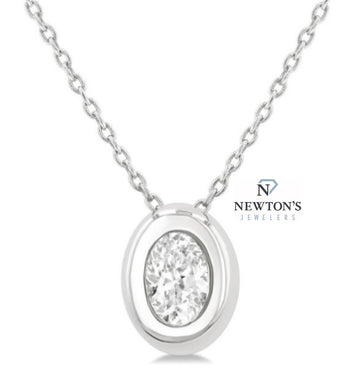 14kt White Gold Oval Diamond Bezel Pendant