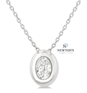 14kt White Gold Oval Diamond Bezel Pendant