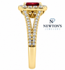 14kt Yellow Gold Emerald Cut Ruby and Diamond Halo Ring