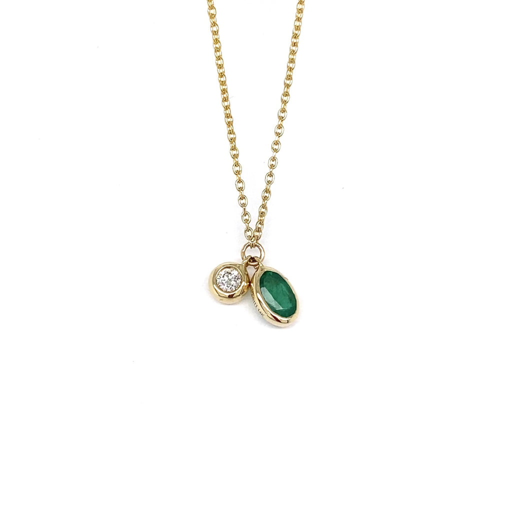 14kt Yellow Emerald and Diamond Pendant with Chain