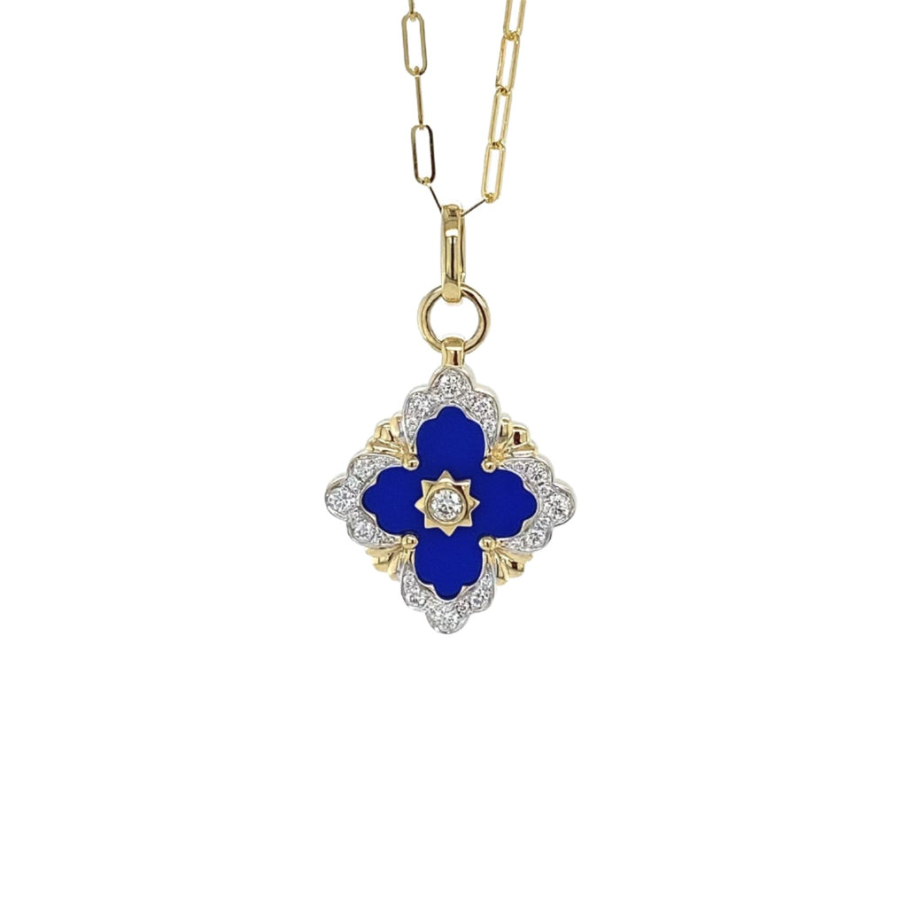 14kt Yellow and White Gold Diamond and Blue Enamel Pendant