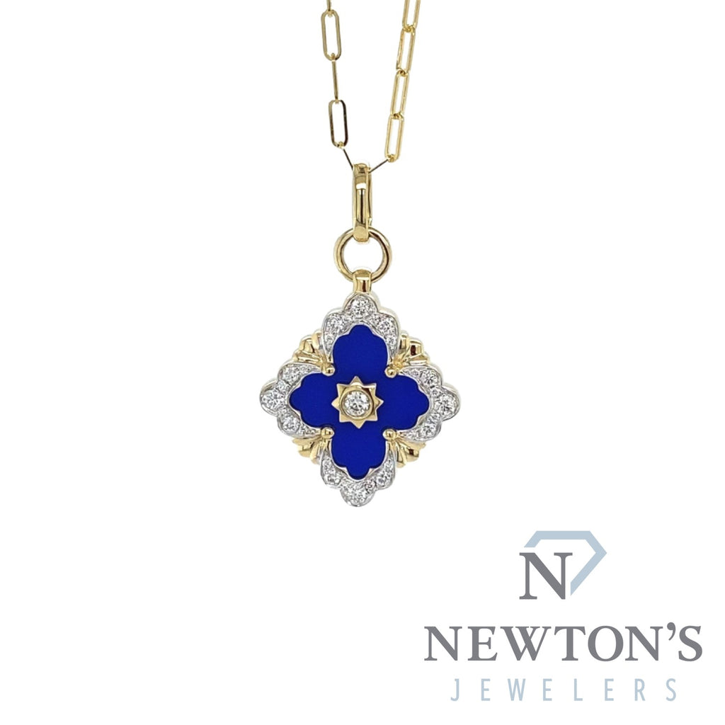 14kt Yellow & White Gold Diamond & Blue Enamel Pendant