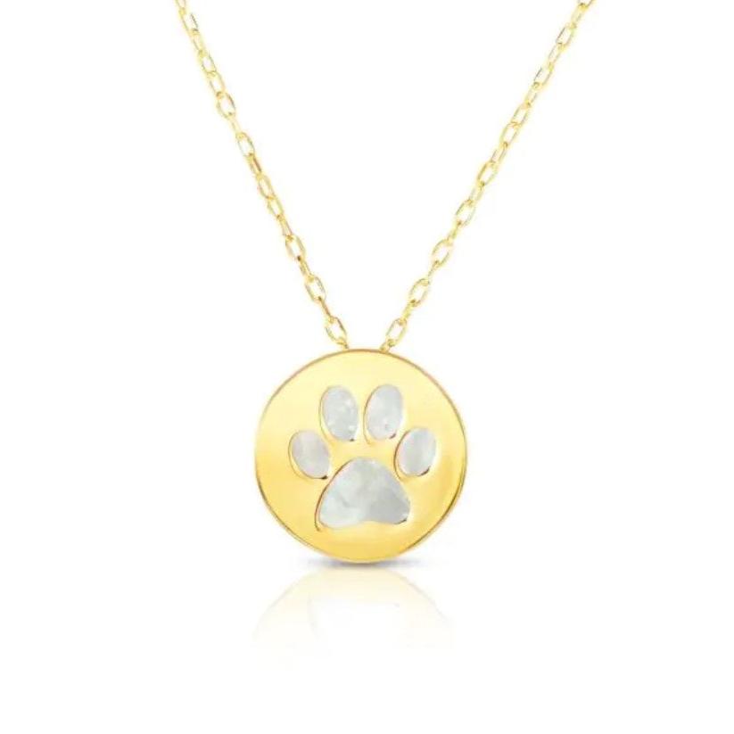 14kt Yellow Gold Mother of Pearl Dog Paw Pendant