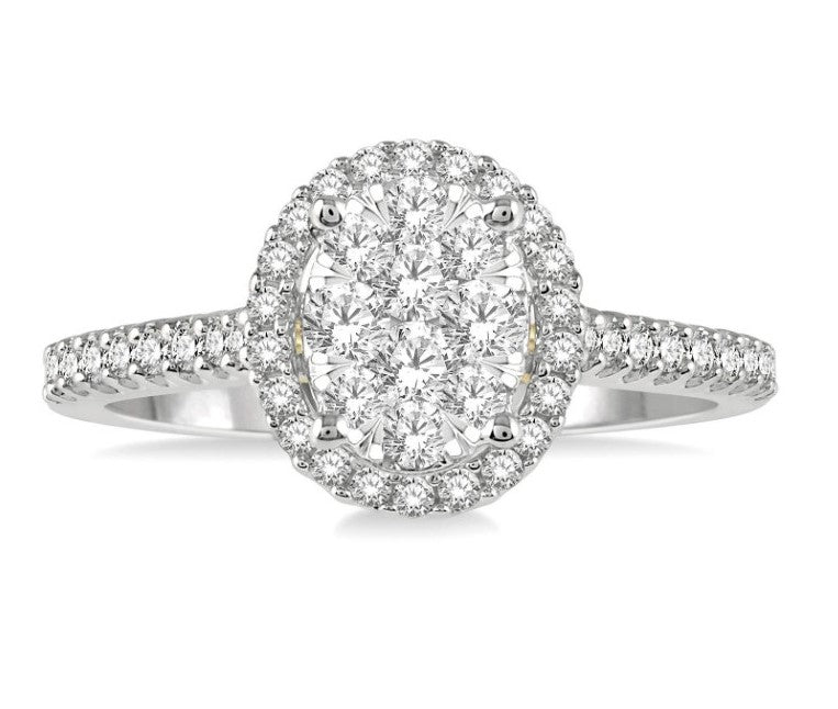 14kt 1/2 Ctw Round Diamond Lovebright Oval Shape Halo Engagement Ring