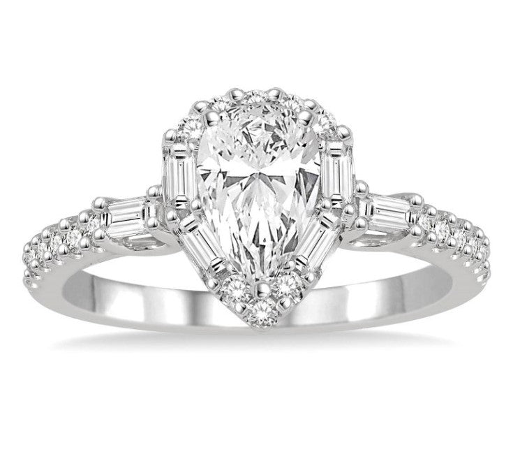 14kt White Gold Pear Shape Halo Diamond Engagement Ring