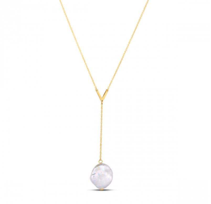 14kt Yellow Gold Drop Down Pearl Necklace