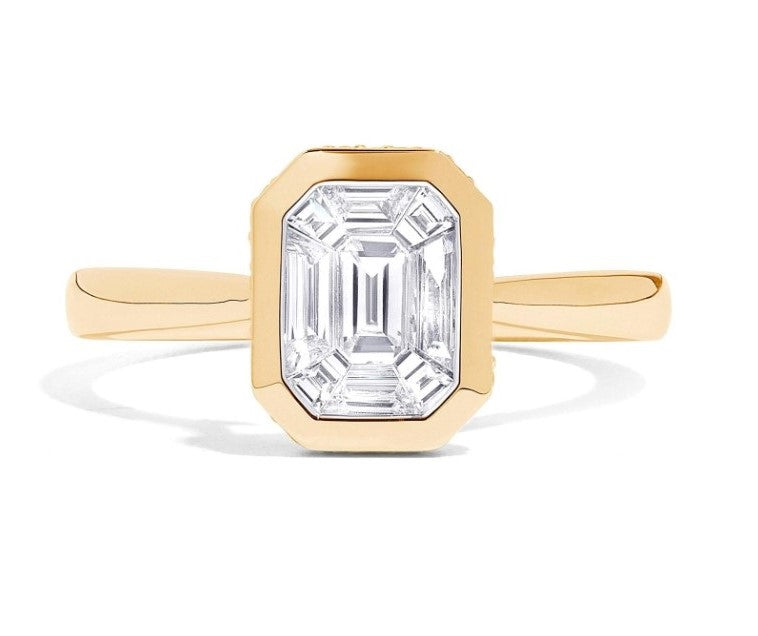 18kt Yellow Gold Empress Emerald Classic Solitaire Bezel-Set Ring