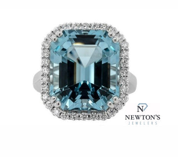 14kt White Gold Emerald Cut Aquamarine Cocktail Ring