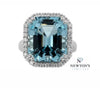 14kt White Gold Emerald Cut Aquamarine Cocktail Ring