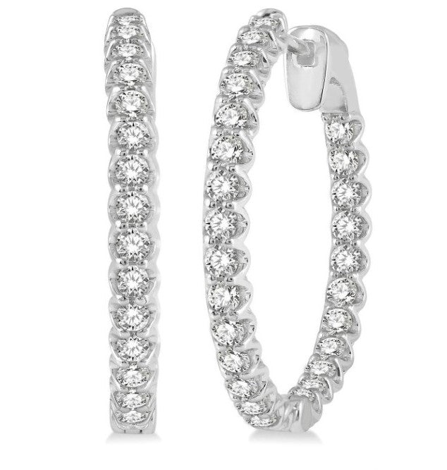 14kt White Gold 2ct tw Inside-Out Round Cut Diamond Hoop Earrings