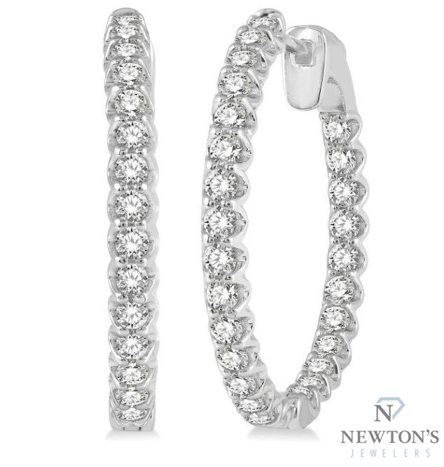 14kt White Gold 2ct tw Inside-Out Round Cut Diamond Hoop Earrings