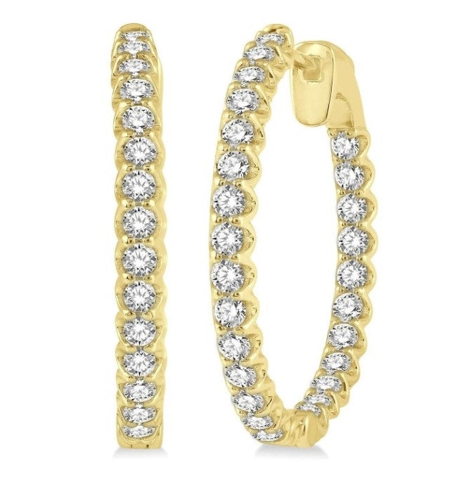 14kt Yellow Gold 2.00ct. Inside-Out Round Cut Diamond Hoop Earrings