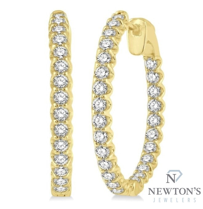 14kt Yellow Gold Inside-Out Round Cut Diamond Hoop Earrings (2.00ct)