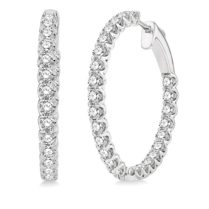 14kt White Gold Diamond Hoops Inside Out 3.00cts tw