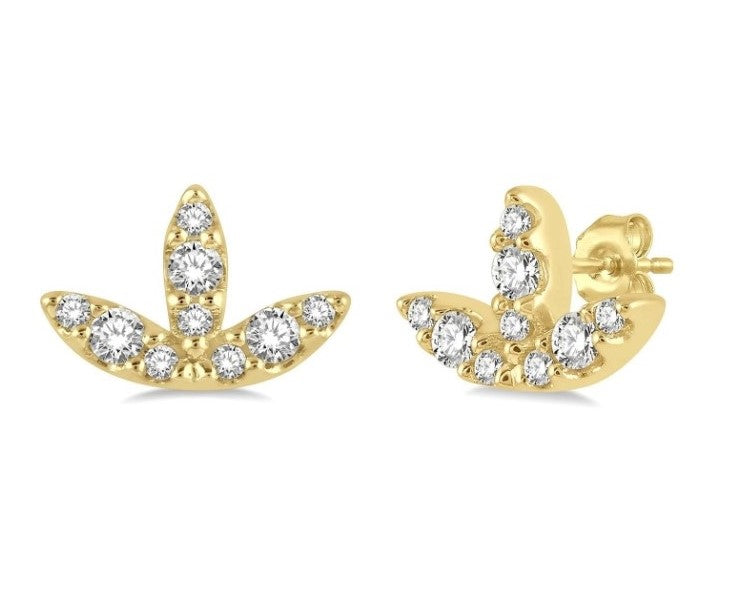 10kt Yellow Gold Leaf Petite Diamond Fashion Earrings