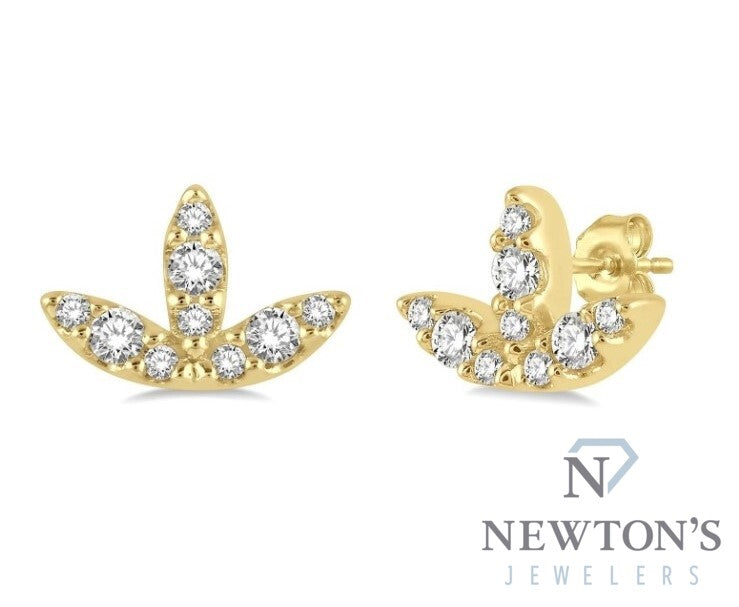 10kt Yellow Gold Leaf Petite Diamond Fashion Earrings